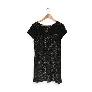 Loft black lace mini dress with Nude Underlay, Size 6